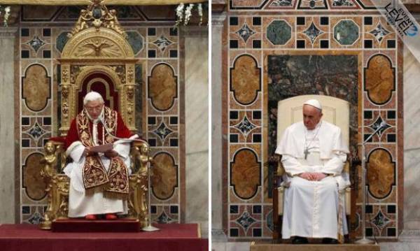 Старият папа_и_новият_папа_на_папския_трон_-_открийте_разликата