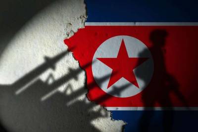Shadows of missiles on the North Korean flag